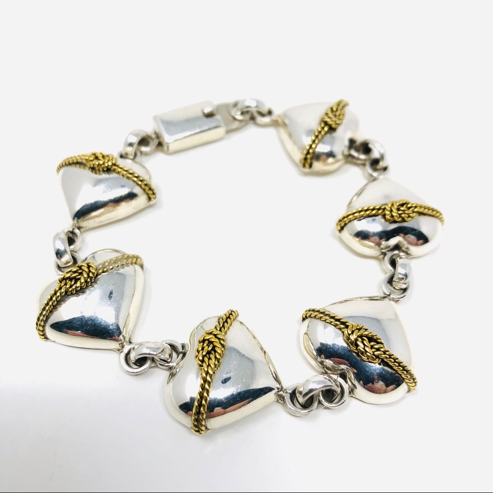 Sterling silver heart bracelet with brass detailing, made in Mexico, NWOT